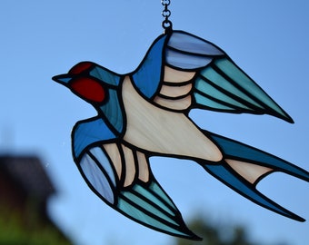 Martin stained glass window hanging Swallow suncatcher Wall art Stain glass gift Glass bird Window decor Garden decoration