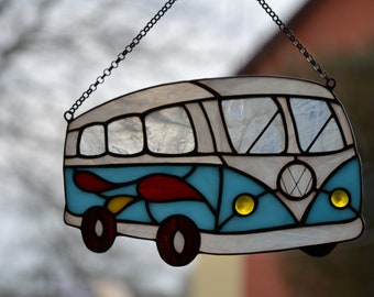 Stained glass suncatcher Hippie bus window hanging Stained glass suncatcher Mother day gift Home & Garden decor Glass art Stain glass art