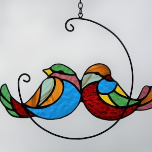 Stained glass Suncatcher Two birds on branch stained glass window hanging Stain glass Glass decor Friendly gift Wall decor Mother day gift