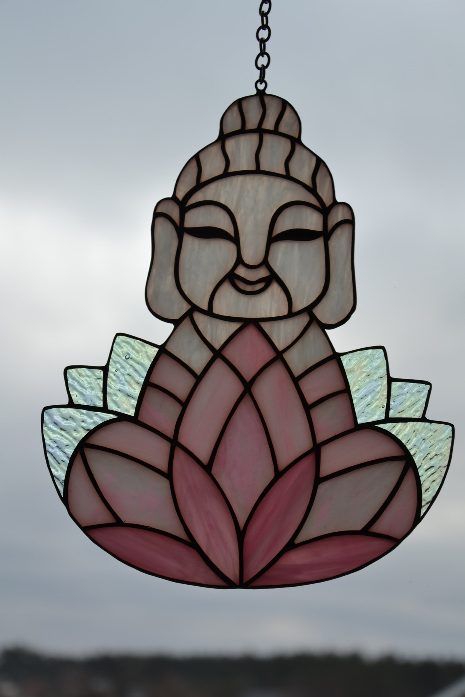 Stained Glass Suncatcher Buddha and Lotus Stained Glass Window Etsy