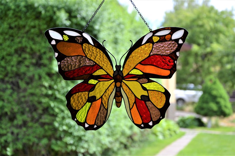 Stained Glass Suncatcher Butterfly Window Hanging Pendant Etsy