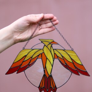 Thunderbird Stained glass suncatcher Gift for him Window hanging Bird suncatcher Mythical bird Stain glass decor Leaded lights Outdoor decor image 7