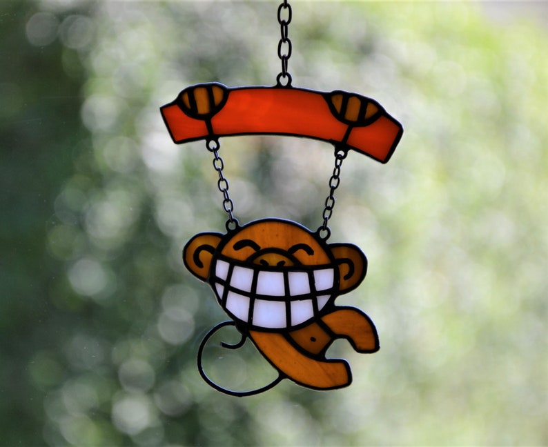 Funny Monkey Window Hanging Stained Glass Suncatcher Window Pendant Glass Art Art Collectibles Vadel Com