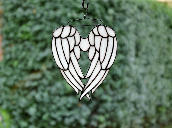 Stained Glass Suncatcher Angel Wings Window Hanging Tiffany Style