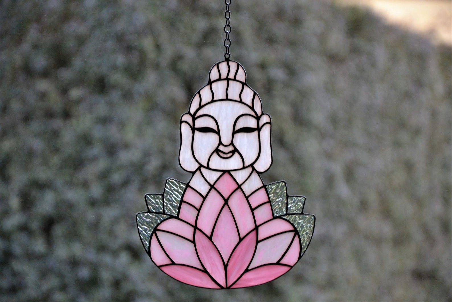 Stained glass suncatcher Buddha and lotus Stained glass window hanging Yoga gift Stained glass hanging Handmade suncatcher Living room decor