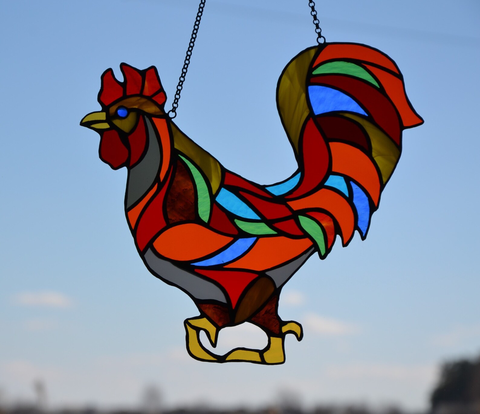 Stained Glass Window Hanging Rooster Suncatcher Stained Glass Etsy Canada