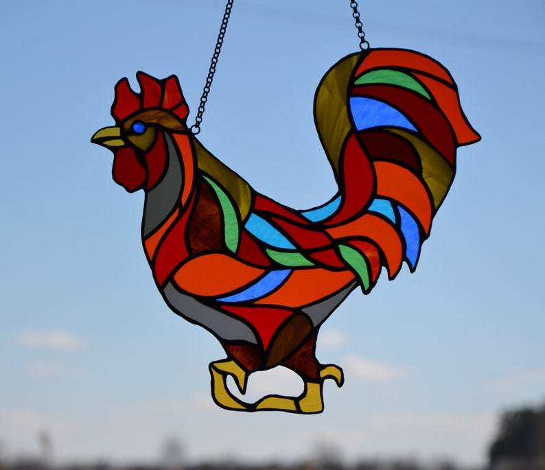 Stained Glass Window Hanging Rooster Suncatcher Stained Glass Etsy Canada