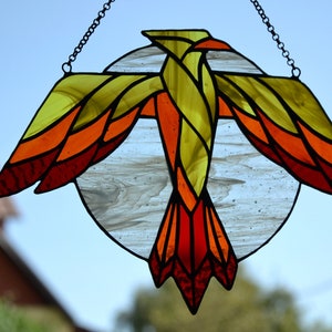 Thunderbird Stained glass suncatcher Gift for him Window hanging Bird suncatcher Mythical bird Stain glass decor Leaded lights Outdoor decor image 3