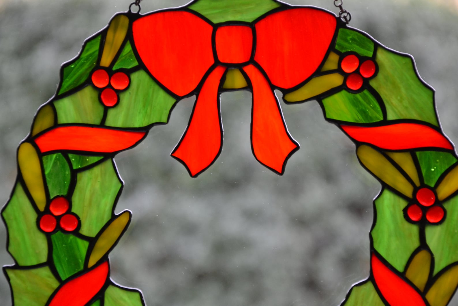 Christmas wreath suncatcher Stained glass window hanging Glass Etsy