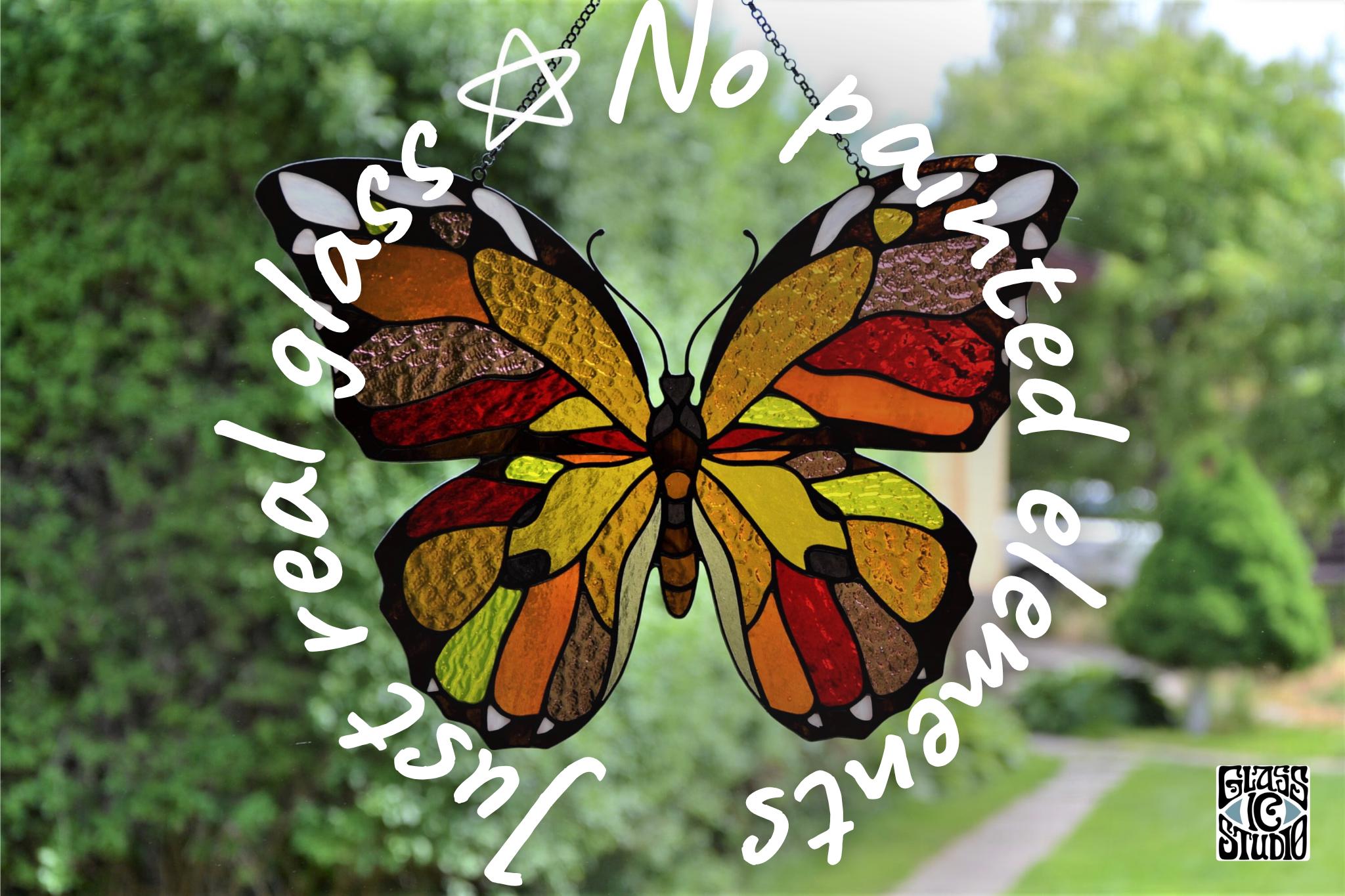thumbnail image 2 of Handmade Butterfly Suncatcher - 2024 New Outdoor Garden Butterfly Stained Glass Decor, Suncatchers For Indoor Windows Hanging Glass Panel, Hanging Butterflies Sun Catcher For Car ﻿ (Yellow Butterfly 2 of 10