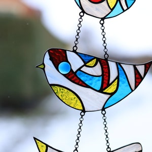 Bunt Glas Vögel Fenster hängende Suncatcher Bleiverglasung Lebendige Glasmalerei Hängedekor Mehrfarbiges Glas Vögel Küchendekor Bild 8