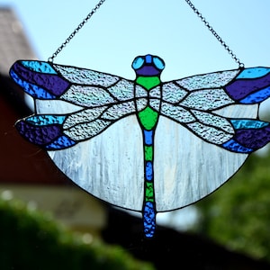 Stained glass suncatcher Dragonfly window hanging Mother's day gift Stained glass home decor Glass window pendant Unique handmade gift image 7