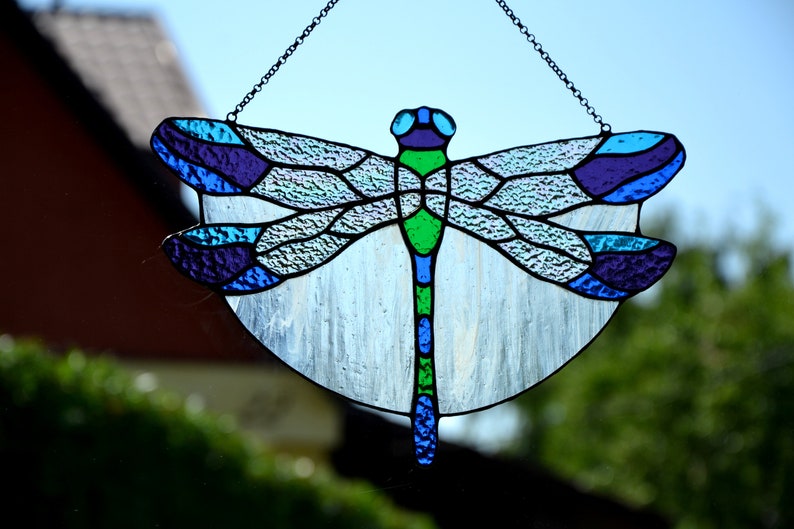 Stained glass suncatcher Dragonfly window hanging Mother's day gift Stained glass home decor Glass window pendant Unique handmade gift image 7