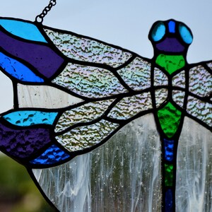Stained glass suncatcher Dragonfly window hanging Mother's day gift Stained glass home decor Glass window pendant Unique handmade gift image 3