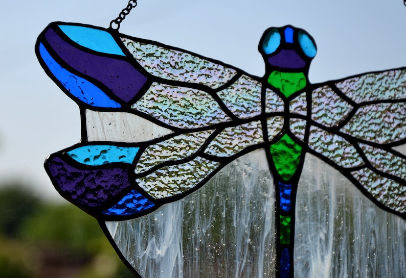 Stained glass suncatcher Dragonfly window hanging Mother's day gift Stained glass home decor Glass window pendant Unique handmade gift image 3