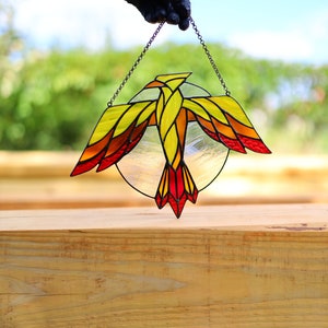 Thunderbird Stained glass suncatcher Gift for him Window hanging Bird suncatcher Mythical bird Stain glass decor Leaded lights Outdoor decor image 2