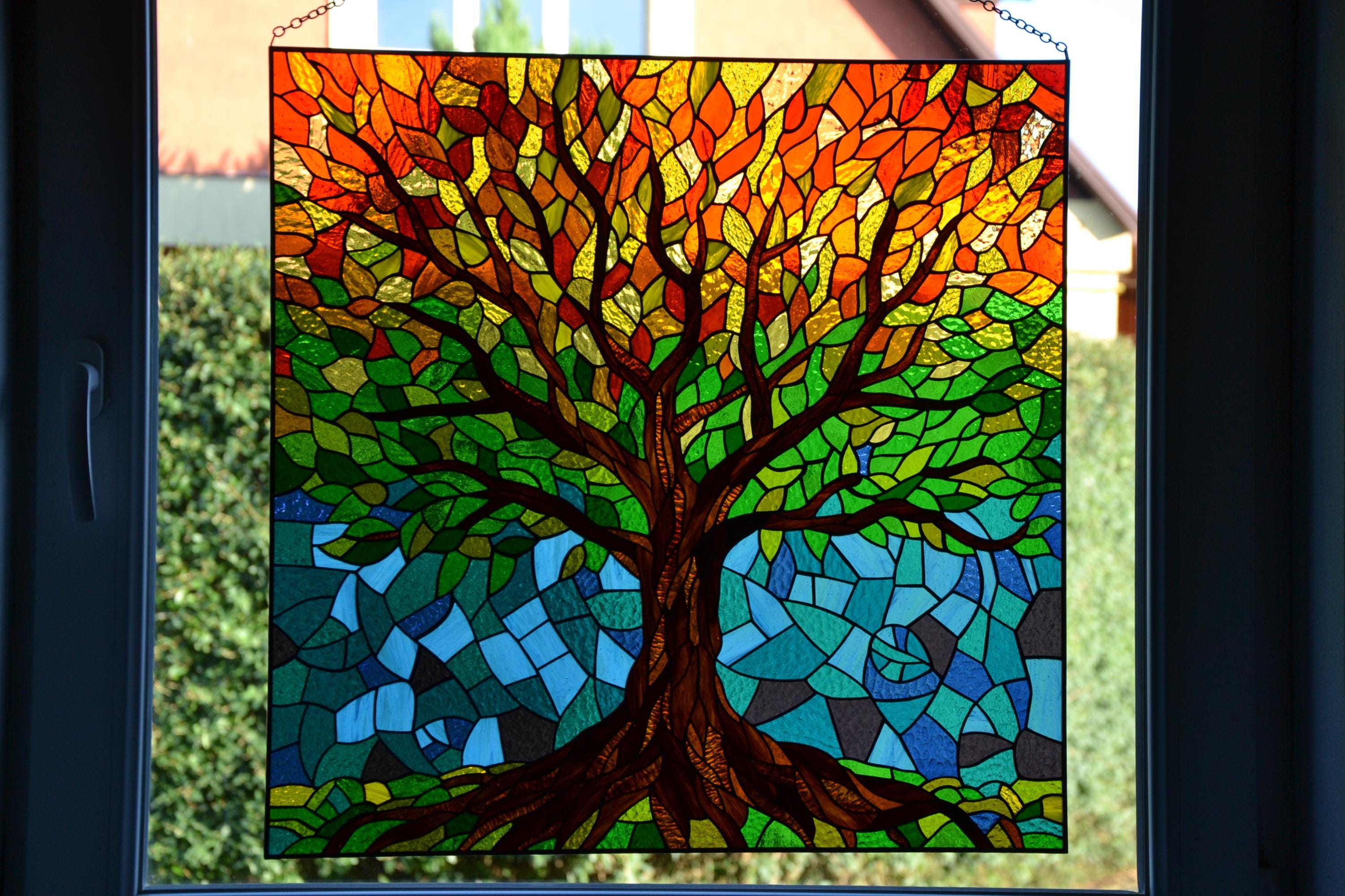 Stained Glass Tree Stain Glass Panel Window Hanging Custom Stained ...