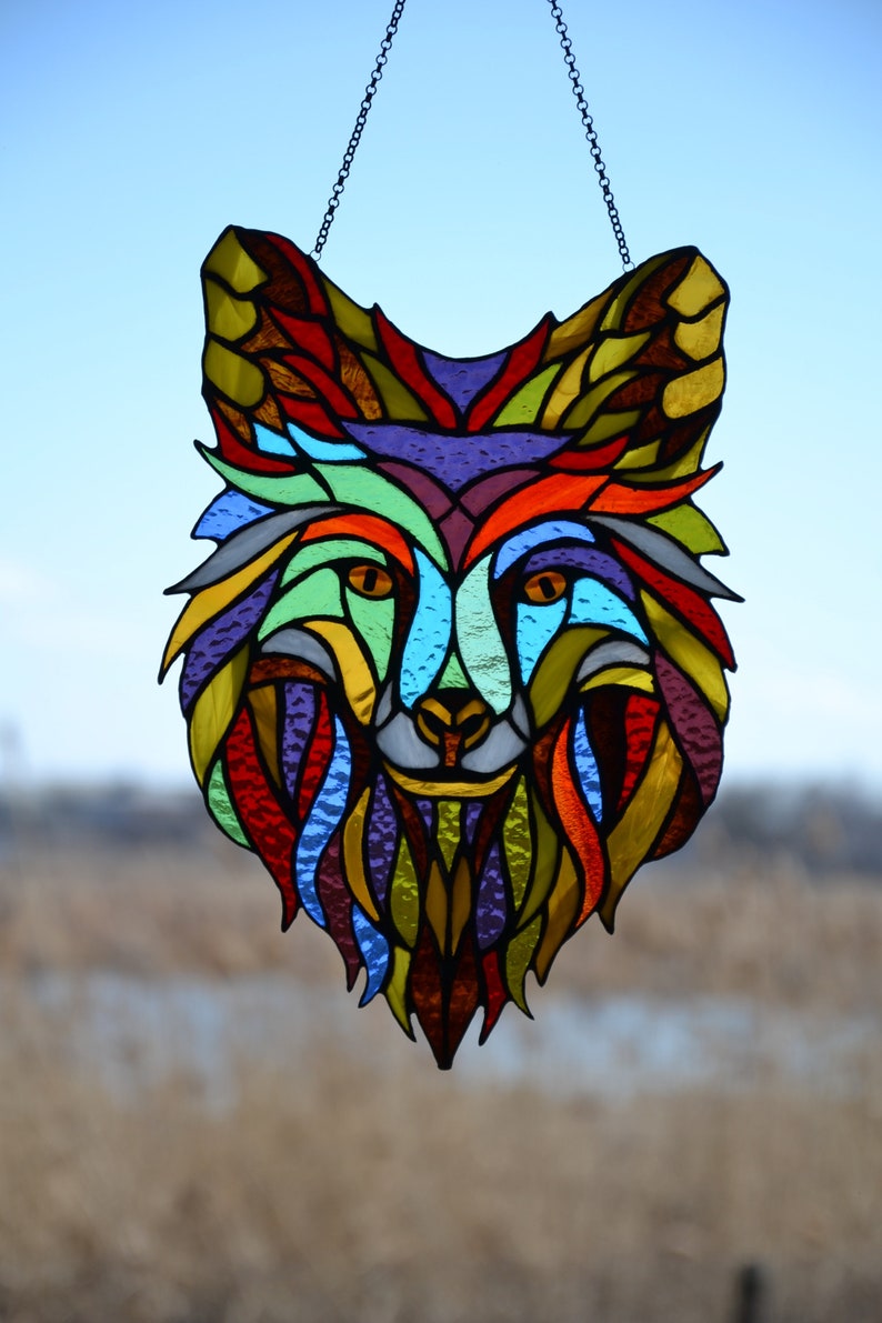 Suncatcher Stained Glass Window Hanging Wolf Glass Pop Art Etsy