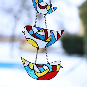 Bunt Glas Vögel Fenster hängende Suncatcher Bleiverglasung Lebendige Glasmalerei Hängedekor Mehrfarbiges Glas Vögel Küchendekor Bild 6