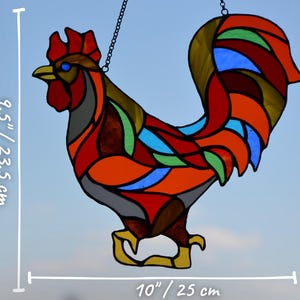 Stained glass window hanging Rooster suncatcher Stained glass art Garden decor Mother's day gift Window hanging Glass decor Art glass image 2