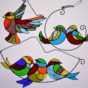 Set of 3 suncatchers Stained glass birds Stain glass composition Window hanging stain glass sun catchers Gift kit Stained glass panel