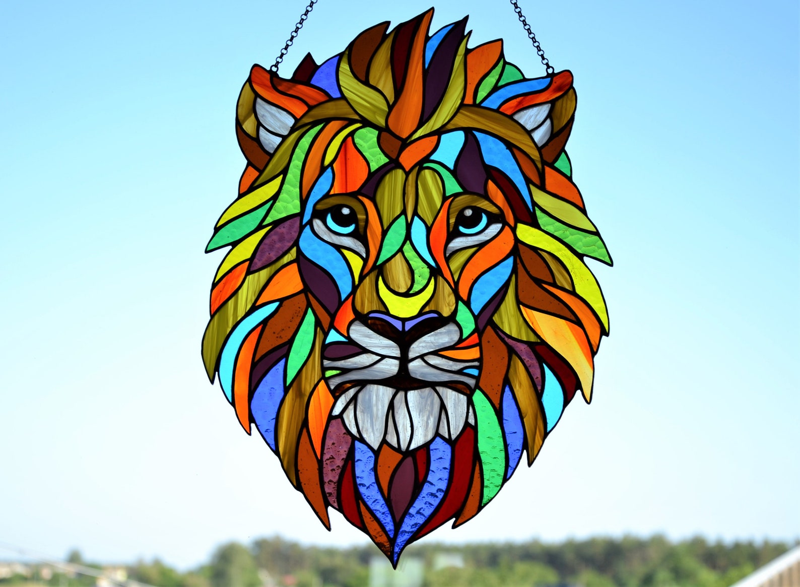 Lion Window Hanging Suncatcher Stained Glass Lion Mother's | Etsy
