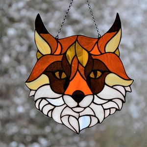 Stained glass suncatcher Fox Stained glass window hanging Handcrafted gift Glass animals Art decor Mother day gift Wall decor Window pendant