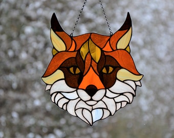 Stained glass suncatcher Fox Stained glass window hanging Handcrafted gift Glass animals Art decor Mother day gift Wall decor Window pendant
