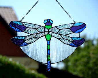 Stained glass suncatcher Dragonfly window hanging Stained-glass home Christmas gift decor Glass window pendant Unique handmade gift