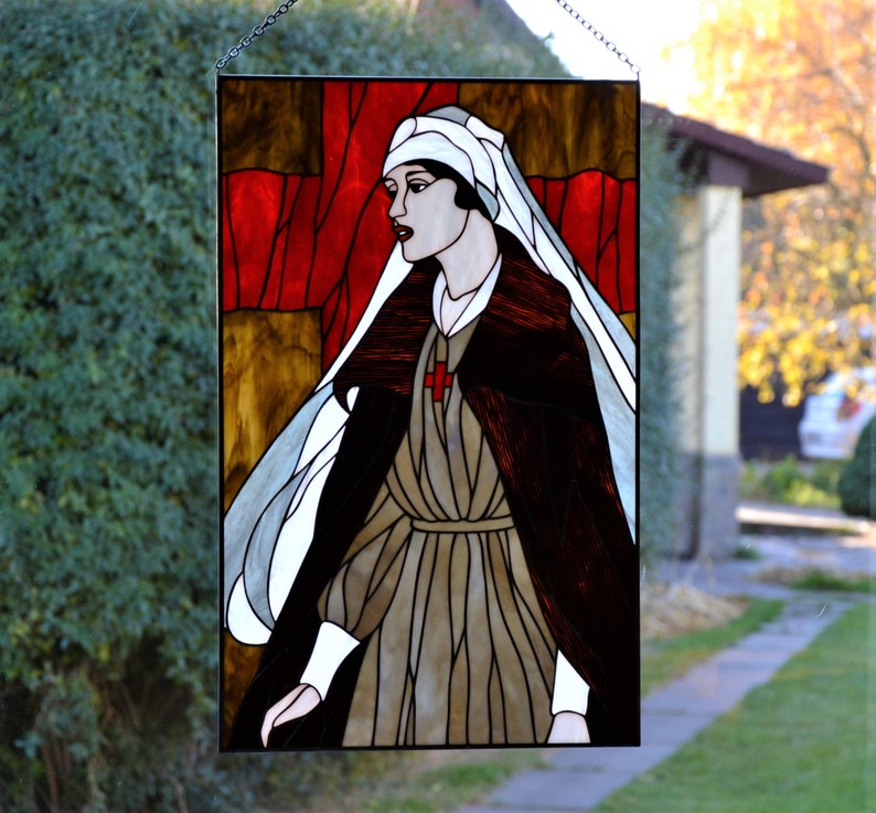 Nurse Stained glass panel Window hanging Glass picture Sisters o Nurse Stained glass panel Window hanging Glass picture Sisters o