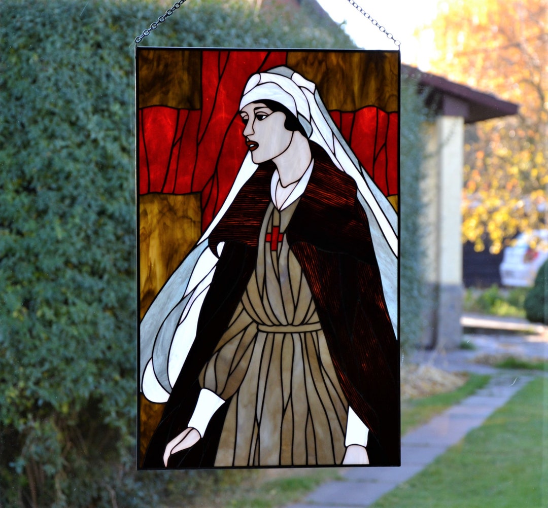 Stained Glass Panel Wall Decor Nurse From the Cover of Vogue Magazine Stain Glass Suncatcher Red