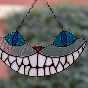 Stained glass Suncatcher Cheshire Cat window hanging  Alice in the Wonderland Stained glass window Wall art hanging Gift idea Garden decor
