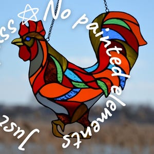 Stained glass window hanging Rooster suncatcher Stained glass art Garden decor Mother's day gift Window hanging Glass decor Art glass image 3