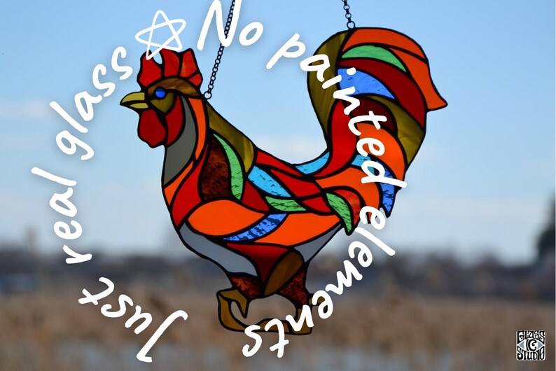 Stained glass window hanging Rooster suncatcher Stained glass art Garden decor Mother's day gift Window hanging Glass decor Art glass image 3