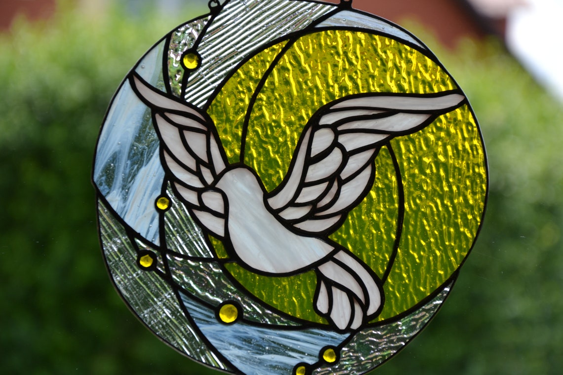 Flying Dove Suncatcher Stained Glass Window Hanging Etsy
