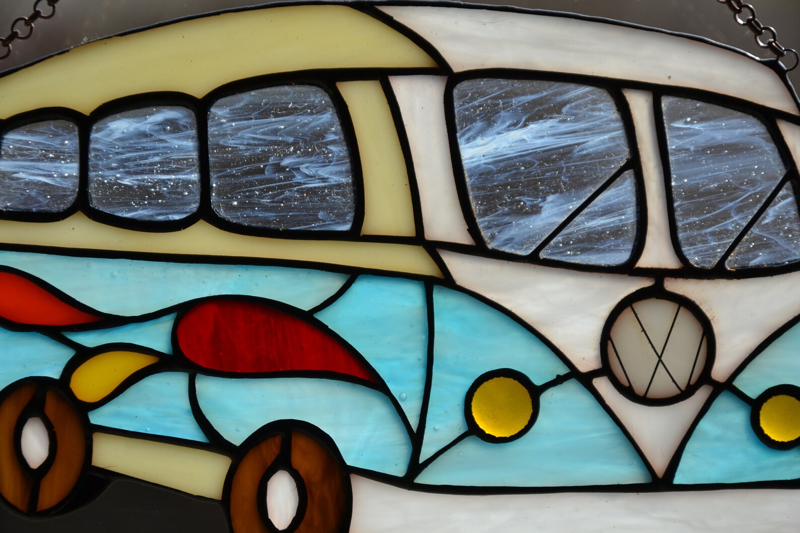 Hippie Bus Window Hanging Stained Glass Suncatcher Etsy