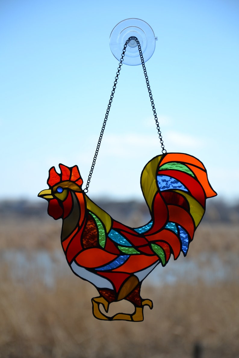Stained Glass Window Hanging Rooster Suncatcher Stained Glass Etsy Canada