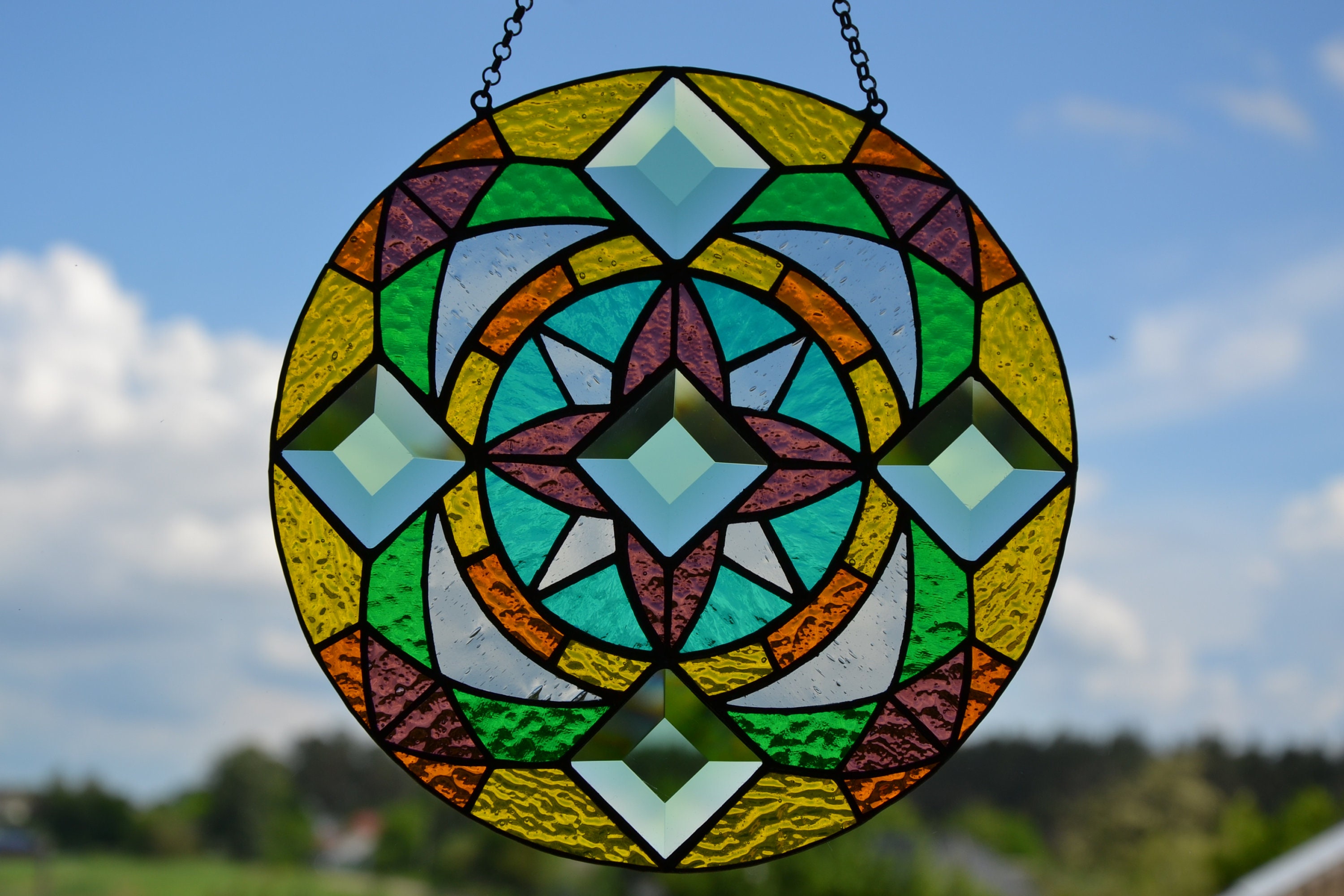 Stained glass Mandala suncatcher Fantasy art Window hanging | Etsy