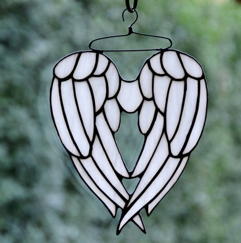 Angel wings suncatcher Stained glass window hanging Tiffany Etsy