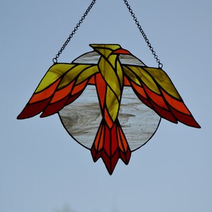 Thunderbird Stained glass suncatcher Gift for him Window hanging Bird suncatcher Mythical bird Stain glass decor Leaded lights Outdoor decor image 9