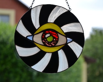 Stained glass suncatcher Eye window hanging Stained glass art Round suncatcher Handcrafted gift Wall art Protective amulet Stain glass panel