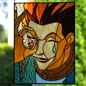 Stained glass panel Window hanging suncatcher Anime character Wall decor Unique handmade gift Living room decor Hanging panel Custom glass