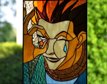 Stained glass panel Window hanging suncatcher Anime character Wall decor Unique handmade gift Living room decor Hanging panel Custom glass
