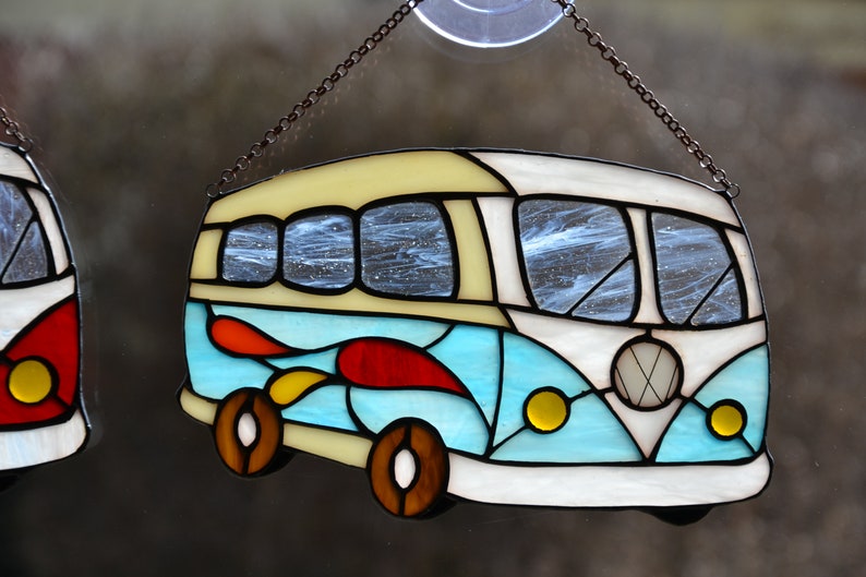 Hippie bus window hanging Stained glass suncatcher Volkswagen Etsy