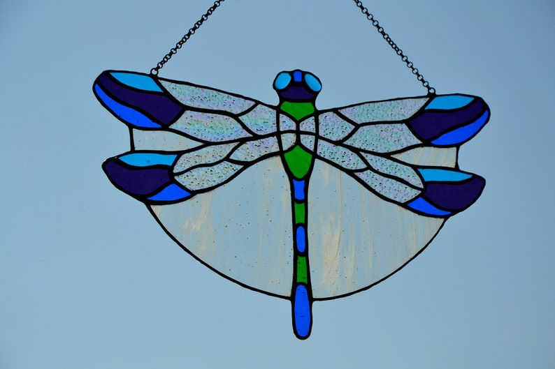 Stained glass suncatcher Dragonfly window hanging Mother's day gift Stained glass home decor Glass window pendant Unique handmade gift image 5