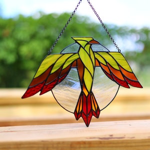 Thunderbird Stained glass suncatcher Gift for him Window hanging Bird suncatcher Mythical bird Stain glass decor Leaded lights Outdoor decor image 1