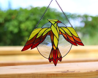 Thunderbird Stained glass suncatcher Gift for him Window hanging Bird suncatcher Mythical bird Stain glass decor Leaded lights Outdoor decor