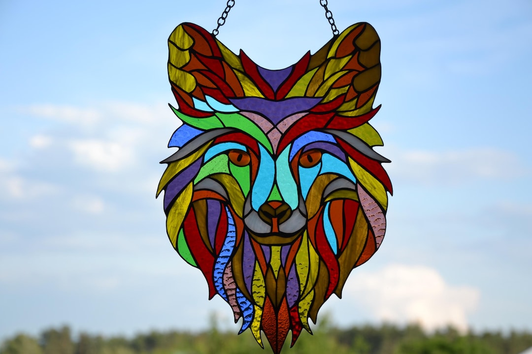 Wolf Suncatcher Stained Glass Window Hanging Glass Animals Living Room ...