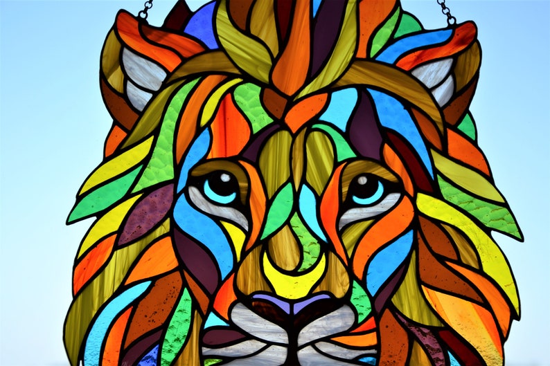 Lion Window Hanging Suncatcher Stained Glass Lion Mother's Etsy