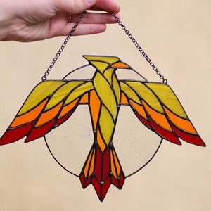 Thunderbird Stained glass suncatcher Gift for him Window hanging Bird suncatcher Mythical bird Stain glass decor Leaded lights Outdoor decor image 4